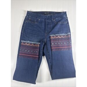 Tribal Jeans Straight Jeans Women's Size 8 Dark Blue Stretch Denim Embroidered